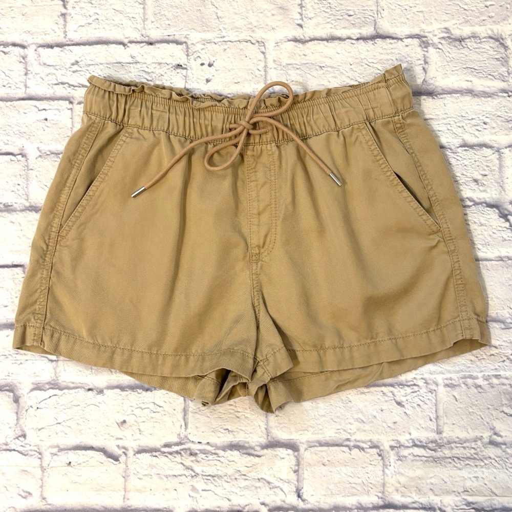 LOFT Tie Front Khaki Shorts Relaxed Fit Comfort Waistband Size Petite Large